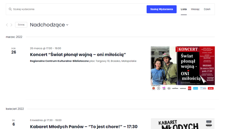 Zakładka „Wydarzenia”