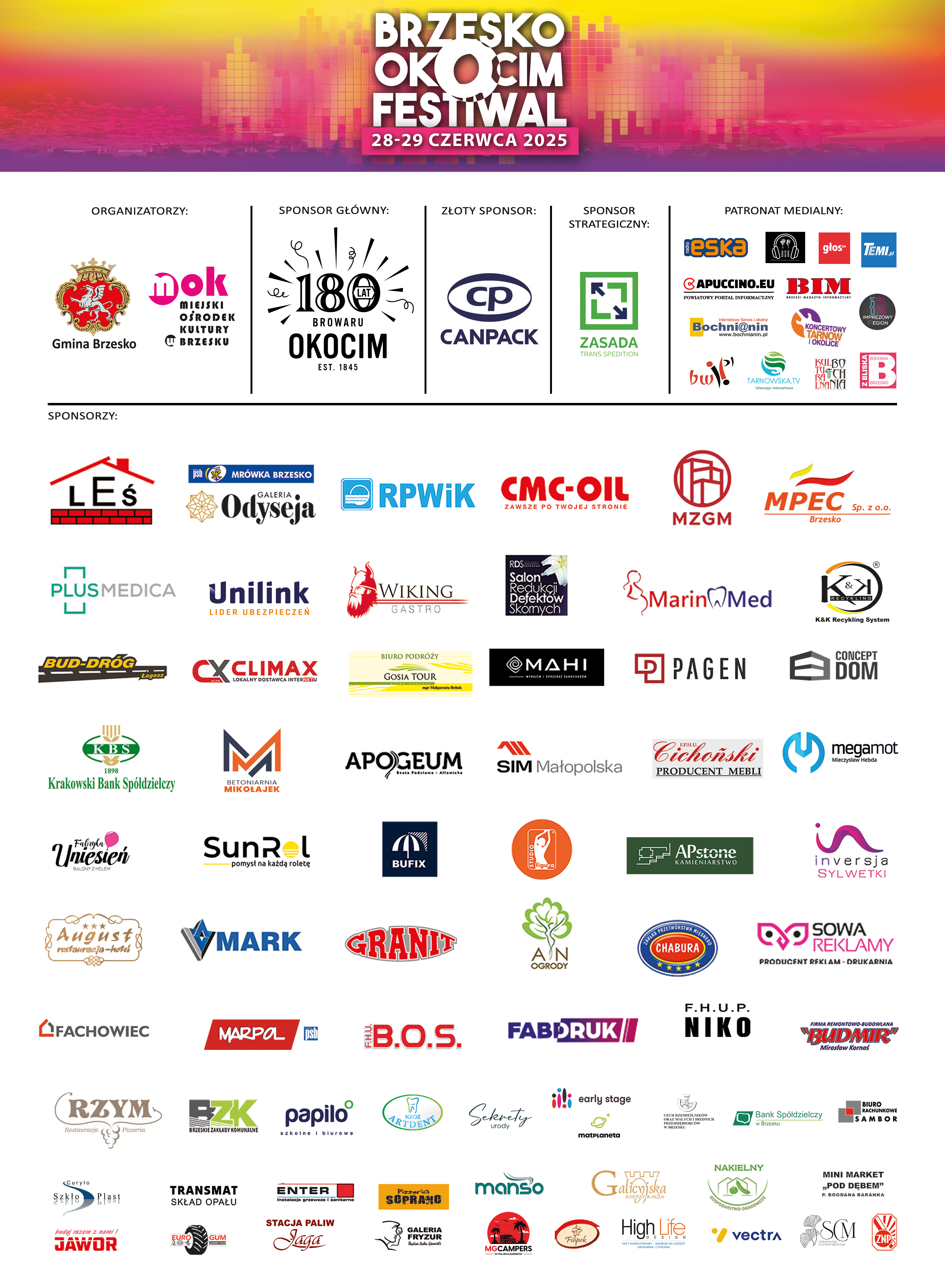 BRZESKO OKOCIM FESTIWAL 2025 – DZIĘKUJEMY SPONSOROM!